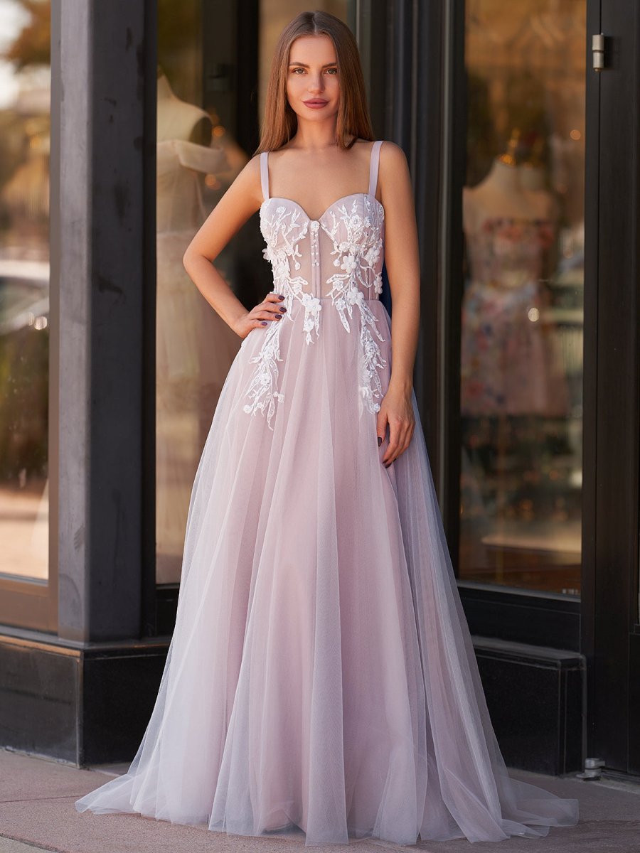 Felicity |Lavender A - line Sweetheart Neckline Tulle Sweep Train Prom Dress - KissProm