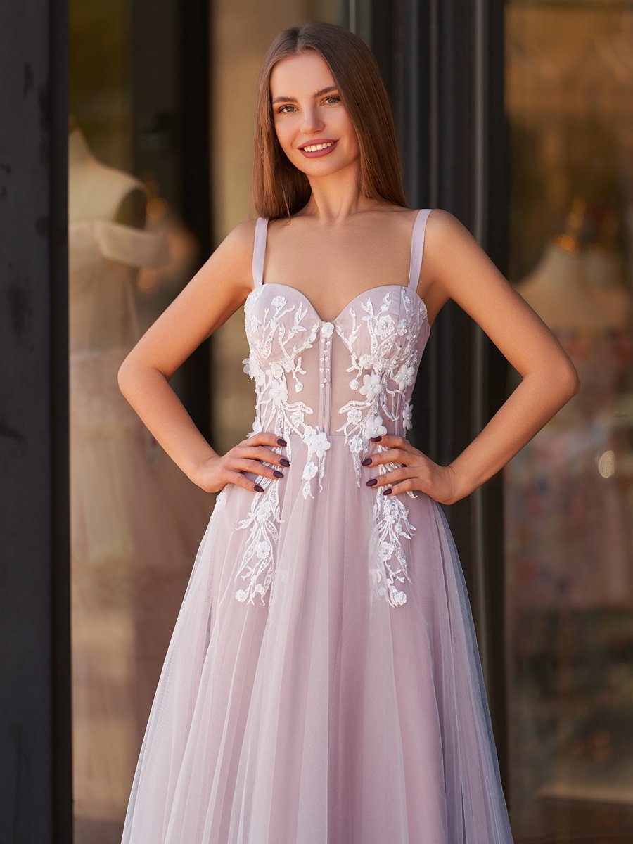 Felicity |Lavender A - line Sweetheart Neckline Tulle Sweep Train Prom Dress - KissProm