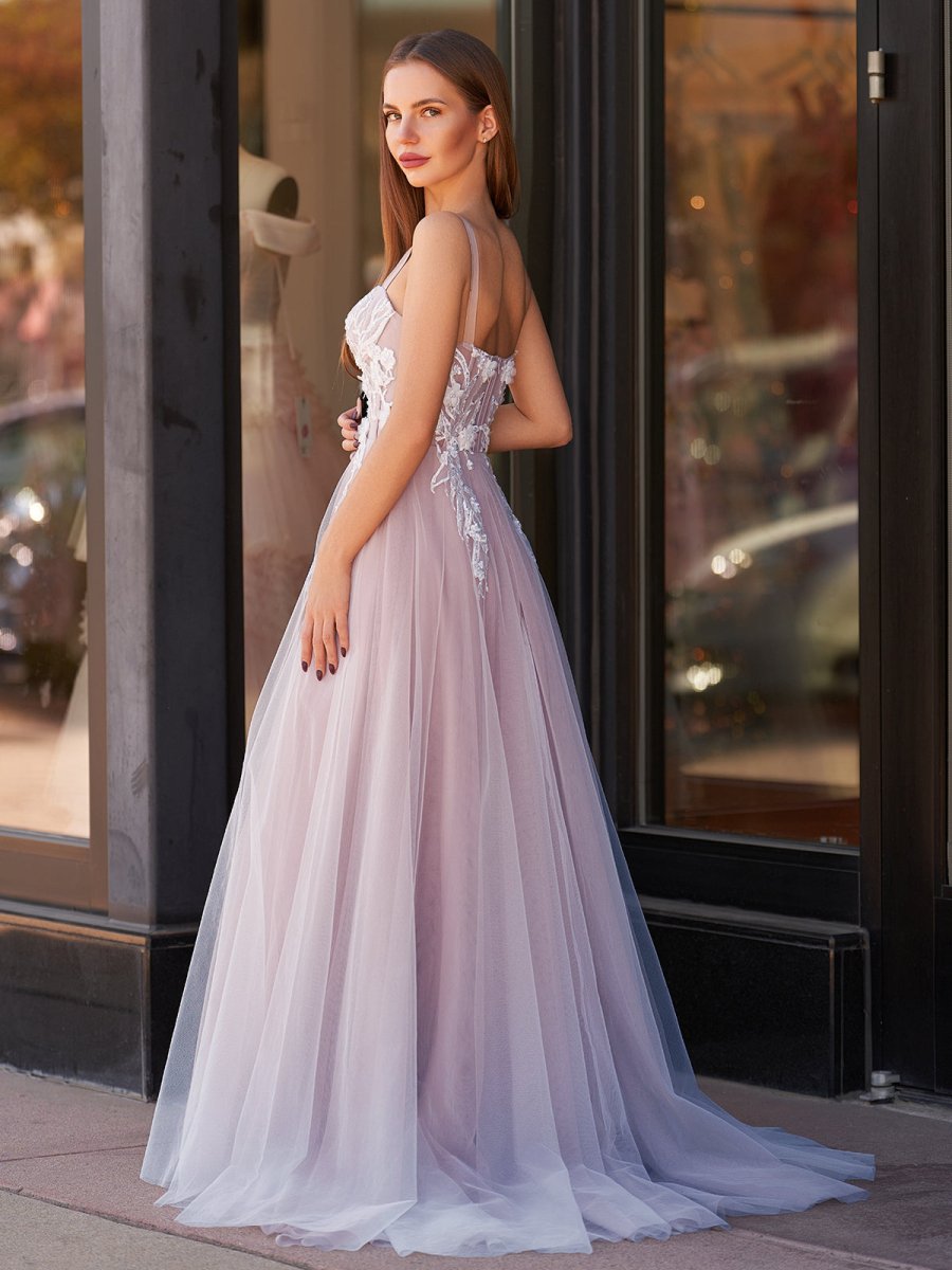 Felicity |Lavender A - line Sweetheart Neckline Tulle Sweep Train Prom Dress - KissProm