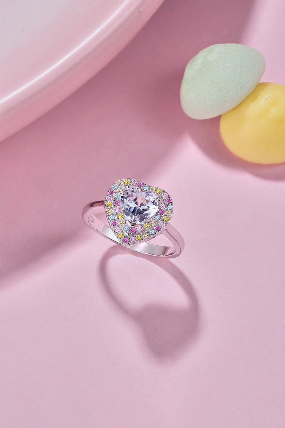 Heart Shape Colorful Zircon Sterling Silver Ring