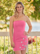 Helene |Sheath Black Strapless Satin Homecoming Dress With Star - KissProm