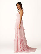 Hubery | A - Line Straps Sky Blue Chiffon Ruffles Long Prom Dress - KissProm