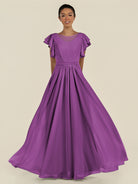 KissDress-Inea Amethyst A Line Chiffon Illusion Scoop Neck Long Bridesmaid Dress with Flutter Sleeves