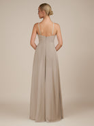 KissDress-Ione Almond A Line Chiffon Halter Neck Long Bridesmaid Dress with Slit