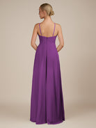 KissDress-Ione Amethyst A Line Chiffon Halter Neck Long Bridesmaid Dress with Slit