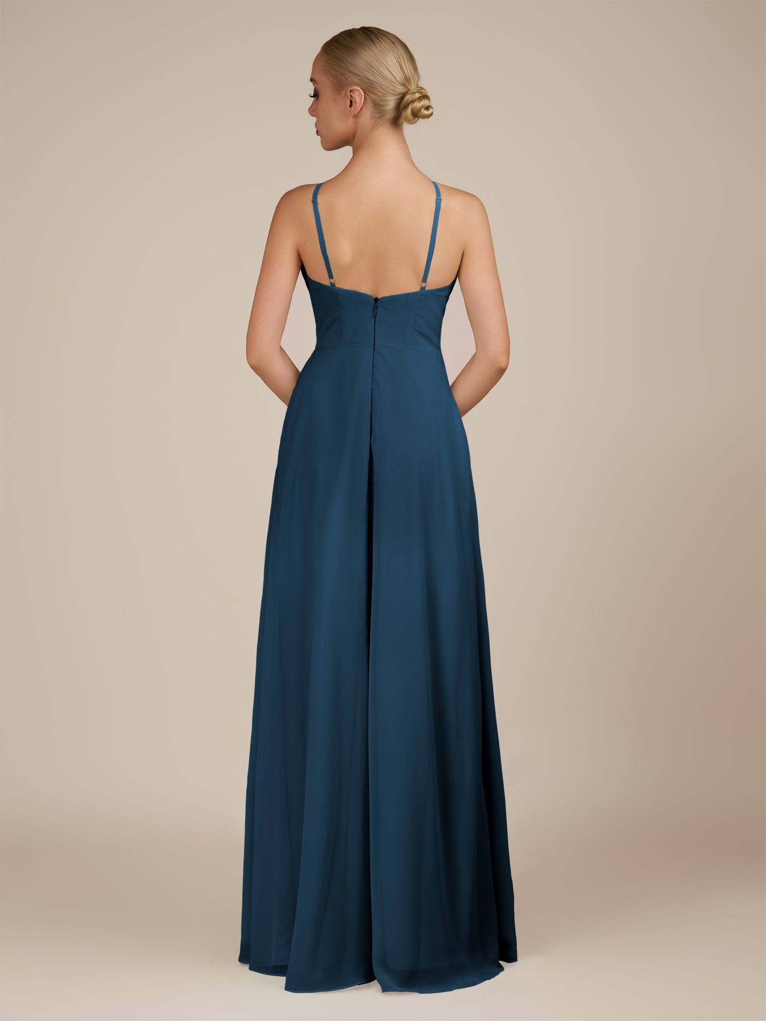 KissDress-Ione Bermuda A Line Chiffon Halter Neck Long Bridesmaid Dress with Slit
