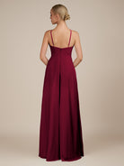 KissDress-Ione Berry A Line Chiffon Halter Neck Long Bridesmaid Dress with Slit