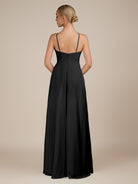 KissDress-Ione Black A Line Chiffon Halter Neck Long Bridesmaid Dress with Slit