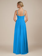 KissDress-Ione Blue Jay A Line Chiffon Halter Neck Long Bridesmaid Dress with Slit