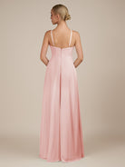 KissDress-Ione Blush Pink A Line Chiffon Halter Neck Long Bridesmaid Dress with Slit