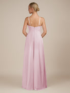 KissDress-Ione Candy Pink A Line Chiffon Halter Neck Long Bridesmaid Dress with Slit
