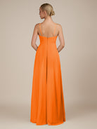 KissDress-Ione Cinnamon A Line Chiffon Halter Neck Long Bridesmaid Dress with Slit