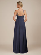 KissDress-Ione Dusk Blue A Line Chiffon Halter Neck Long Bridesmaid Dress with Slit