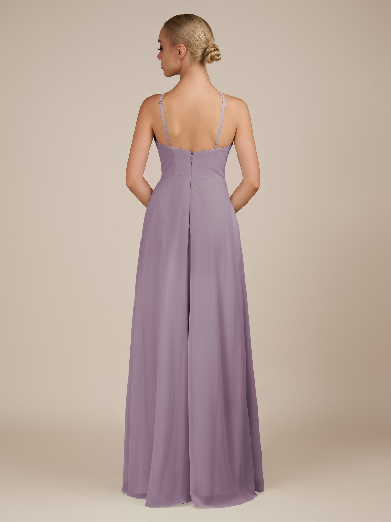 KissDress-Ione Dusk A Line Chiffon Halter Neck Long Bridesmaid Dress with Slit
