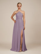 KissDress-Ione Dusk A Line Chiffon Halter Neck Long Bridesmaid Dress with Slit