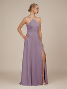 KissDress-Ione Dusk A Line Chiffon Halter Neck Long Bridesmaid Dress with Slit