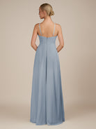 KissDress-Ione Dusty Blue A Line Chiffon Halter Neck Long Bridesmaid Dress with Slit