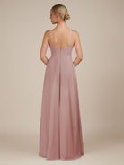 KissDress-Ione Dusty Rose A Line Chiffon Halter Neck Long Bridesmaid Dress with Slit