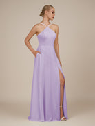 KissDress-Ione Lavender A Line Chiffon Halter Neck Long Bridesmaid Dress with Slit