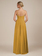 KissDress-Ione Marigold A Line Chiffon Halter Neck Long Bridesmaid Dress with Slit