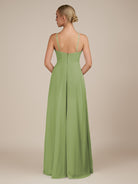 KissDress-Ione Matcha A Line Chiffon Halter Neck Long Bridesmaid Dress with Slit
