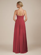 KissDress-Ione Merlot A Line Chiffon Halter Neck Long Bridesmaid Dress with Slit