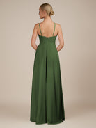 KissDress-Ione Moss A Line Chiffon Halter Neck Long Bridesmaid Dress with Slit
