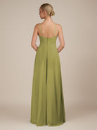 KissDress-Ione Moss Green A Line Chiffon Halter Neck Long Bridesmaid Dress with Slit