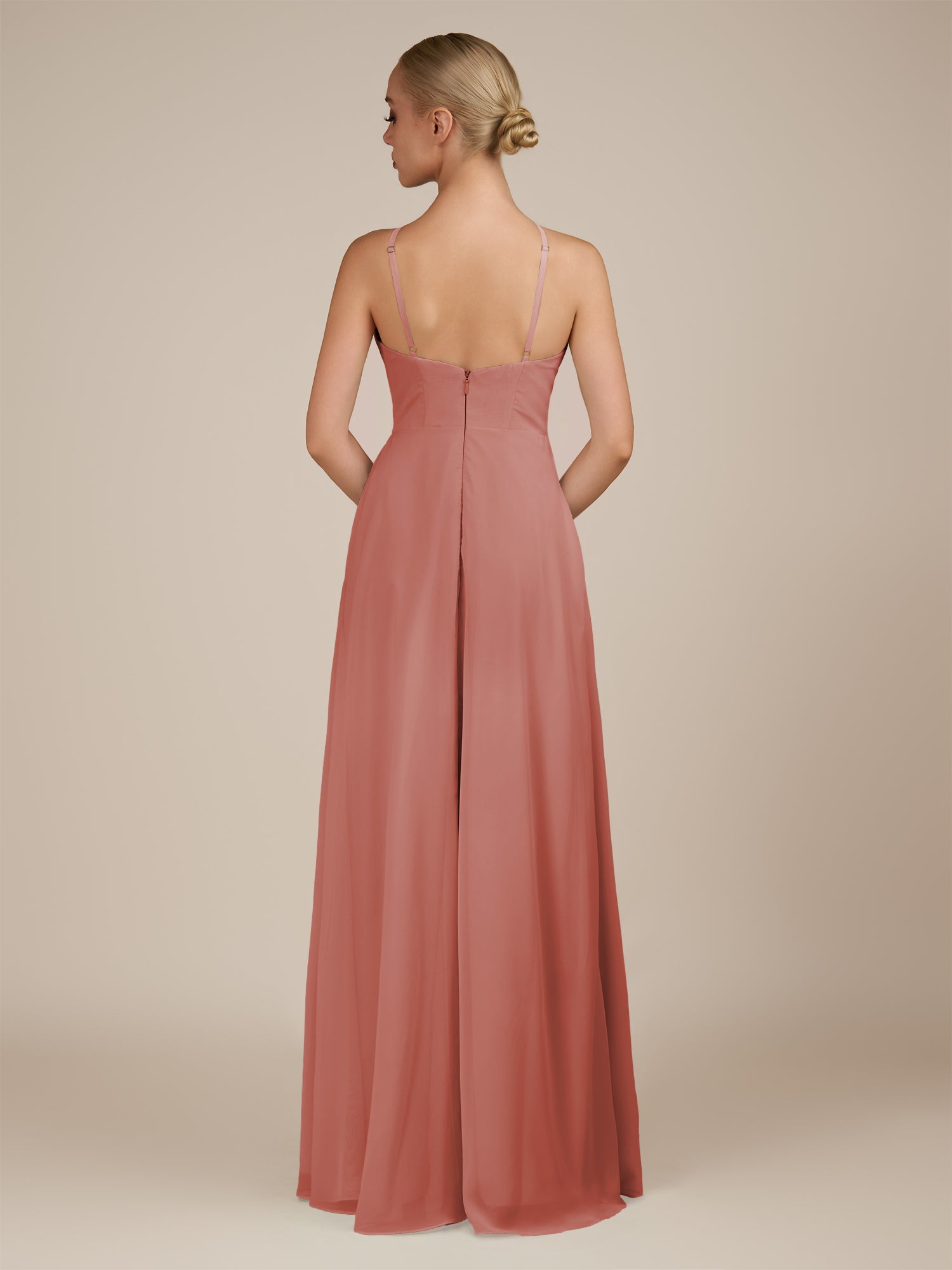 KissDress-Ione Mulberry A Line Chiffon Halter Neck Long Bridesmaid Dress with Slit