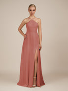 KissDress-Ione Mulberry A Line Chiffon Halter Neck Long Bridesmaid Dress with Slit