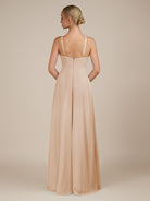 KissDress-Ione Pale Blush A Line Chiffon Halter Neck Long Bridesmaid Dress with Slit