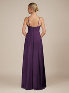 KissDress-Ione Plum A Line Chiffon Halter Neck Long Bridesmaid Dress with Slit