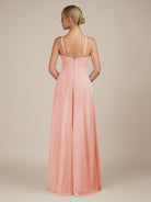 KissDress-Ione Rose Petal A Line Chiffon Halter Neck Long Bridesmaid Dress with Slit
