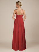 KissDress-Ione Ruby Red A Line Chiffon Halter Neck Long Bridesmaid Dress with Slit