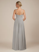 KissDress-Ione Silver A Line Chiffon Halter Neck Long Bridesmaid Dress with Slit