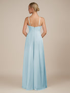 KissDress-Ione Sky Blue A Line Chiffon Halter Neck Long Bridesmaid Dress with Slit
