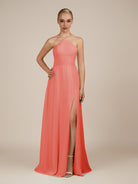 KissDress-Ione Sunset A Line Chiffon Halter Neck Long Bridesmaid Dress with Slit