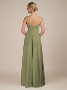 KissDress-Ione Thyme A Line Chiffon Halter Neck Long Bridesmaid Dress with Slit