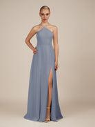 KissDress-Ione Twilight A Line Chiffon Halter Neck Long Bridesmaid Dress with Slit