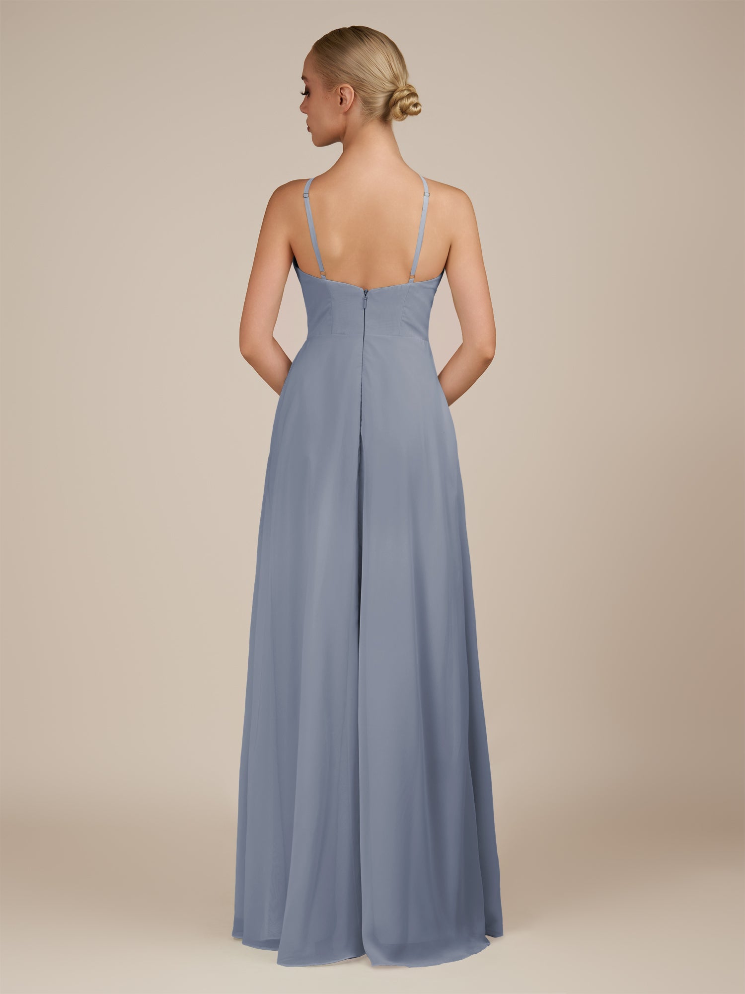 KissDress-Ione Twilight A Line Chiffon Halter Neck Long Bridesmaid Dress with Slit