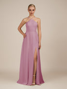 KissDress-Ione Vintage Mauve A Line Chiffon Halter Neck Long Bridesmaid Dress with Slit