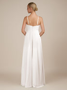 KissDress-Ione White A Line Chiffon Halter Neck Long Bridesmaid Dress with Slit