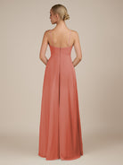 KissDress-Ione Wild Rose A Line Chiffon Halter Neck Long Bridesmaid Dress with Slit