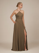 KissDress-Ione Willow Green A Line Chiffon Halter Neck Long Bridesmaid Dress with Slit