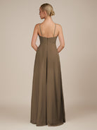 KissDress-Ione Willow Green A Line Chiffon Halter Neck Long Bridesmaid Dress with Slit