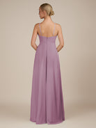 KissDress-Ione Wisteria A Line Chiffon Halter Neck Long Bridesmaid Dress with Slit