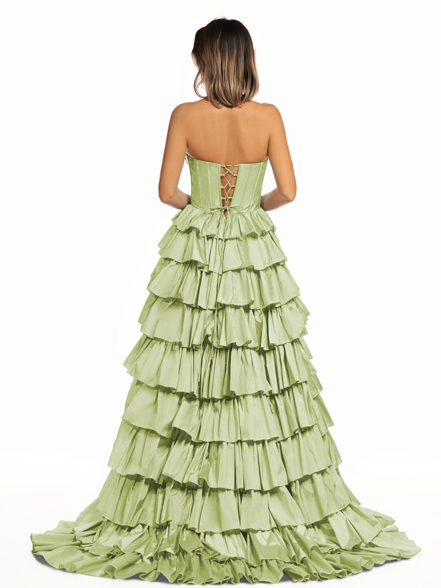 Iridium | Halter A - Line Blue Satin Long Ruffled Prom Dress With Slit - KissProm