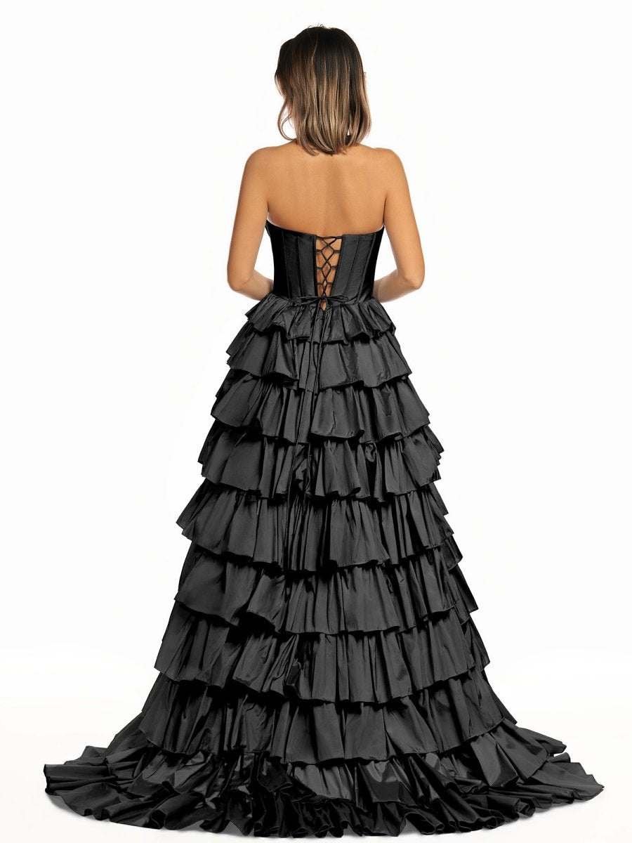Iridium | Halter A - Line Blue Satin Long Ruffled Prom Dress With Slit - KissProm