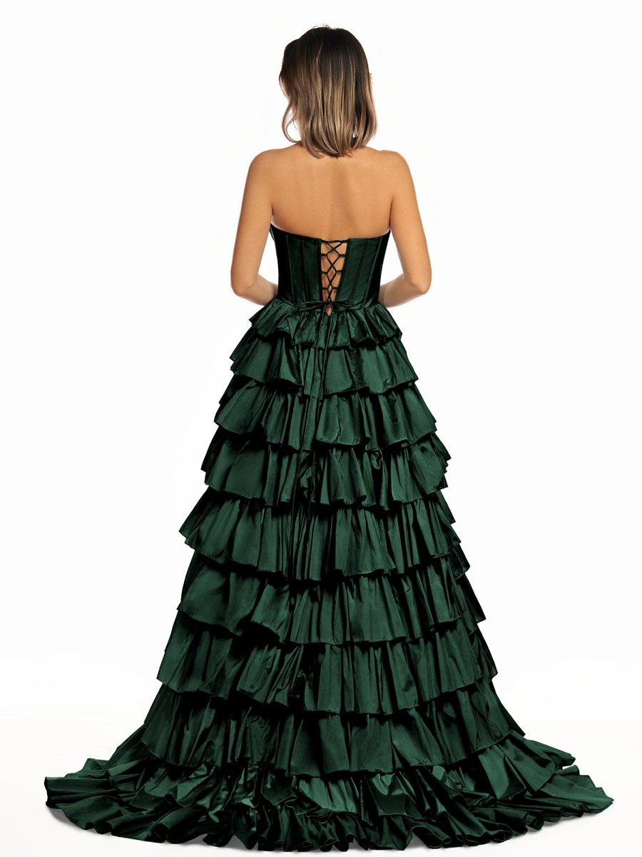Iridium | Halter A - Line Blue Satin Long Ruffled Prom Dress With Slit - KissProm