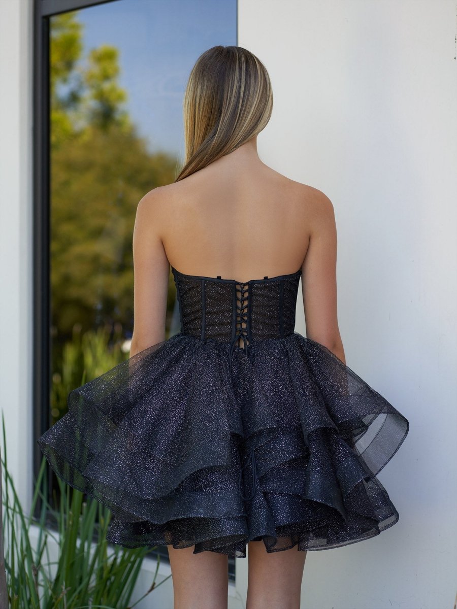 Ishea | A - Line Tulle Black Short Homecoming Dress with Ruffles - KissProm